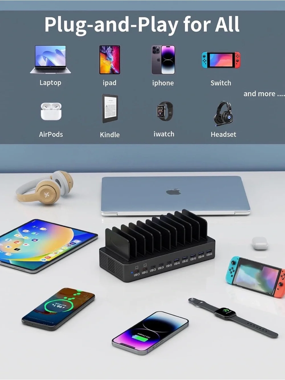 Multi-Device Charging Station Organizer - Black